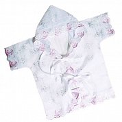 "МоёДитё" крестильная рубашечка на девочку с капюшоном белая с розовым КР-13 "Кассия"